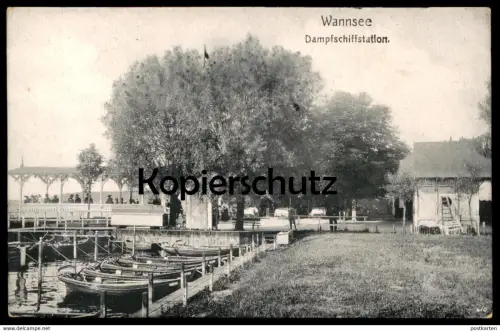 ALTE POSTKARTE BERLIN WANNSEE DAMPFSCHIFFSTATION BOOTE PASSAGIERE SEE Steg Ansichtskarte AK cpa postcard