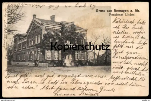 ALTE POSTKARTE GRUSS AUS REMAGEN PENSIONAT LINDEN 1904 Ansichtskarte AK cpa postcard