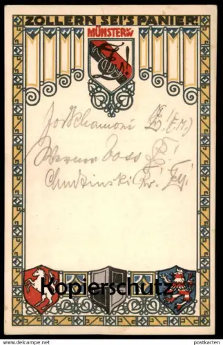 ALTE LITHO POSTKARTE ZOLLERN SEI'S PANIER MÜNSTER COULEURKARTE BURSCHENSCHAFT Studentica Studentika Ansichtskarte AK cpa