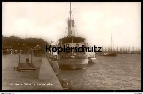 ALTE POSTKARTE SASSNITZ HAFENPARTIE DAMPFER FREIA STETTIN HAFEN RÜGEN SCHIFF ship Ansichtskarte AK postcard cpa