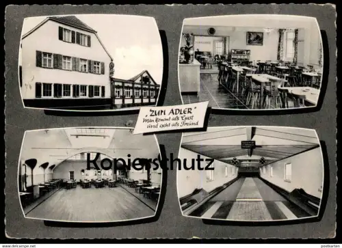 ÄLTERE POSTKARTE PLANKSTADT GASTHOF ADLER JUKEBOX MUSIKBOX ? NEURENOVIERTER SAALBAU BUNDESKEGELBAHNEN EIGENE SCHLACHTUNG