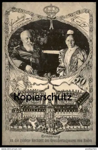 ALTE POSTKARTE KARLSRUHE SCHLOSS ERINNERUNG AN DIE GOLDENE HOCHZEIT DES GROSSHERZOGPAARES VON BADEN Ansichtskarte AK