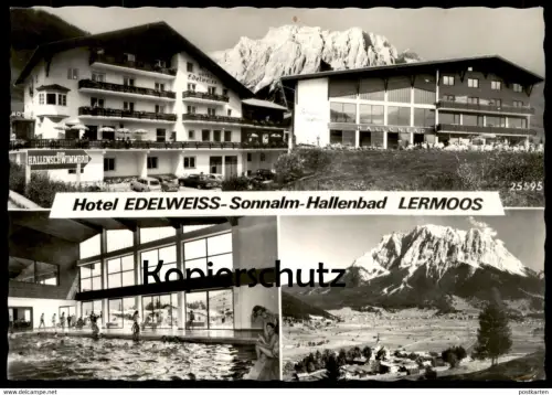 ÄLTERE POSTKARTE LERMOOS HOTEL EDELWEISS DAS MODERNSTE HALLENSCHWIMMBAD IM ALPENGEBIET Bad Pool Ansichtskarte postcard