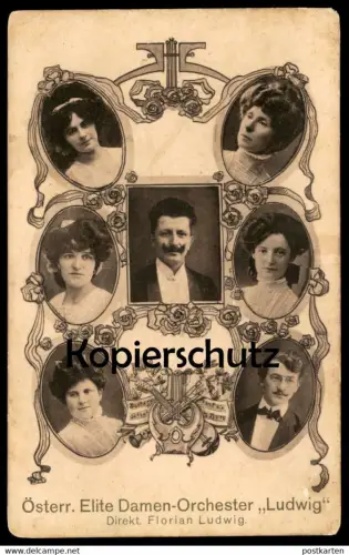 ALTE POSTKARTE ÖSTERREICHISCHES ELITE DAMEN ORCHESTER LUDWIG DIREKTOR FLORIAN LUDWIG Musik music Österreich AK cpa