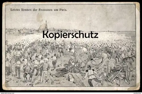 ALTE POSTKARTE MILITÄR LETZTES RENNEN DER FRANZOSEN UM PARIS TOUR EIFFEL SOLDATS SOLDATEN FRANKREICH EIFFELTURM cpa
