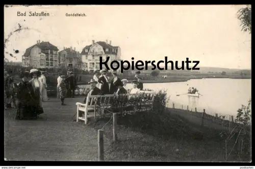 ALTE POSTKARTE BAD SALZUFLEN GONDELTEICH PERSONEN FRAUEN MÄNNER SONNTAGSTRACHT TEICH VILLA VILLEN Ansichtskarte postcard