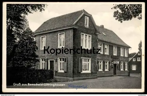 ALTE POSTKARTE GRUSS AUS REMSCHEID LÜTTRINGHAUSEN GASTSTÄTTE OTTO BECKMANN HALTESTELLE DER AUTOBUSLINIE Ansichtskarte AK