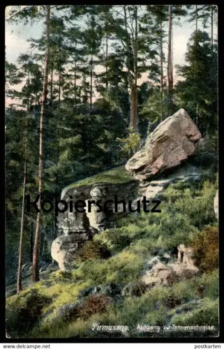 ALTE POSTKARTE PIRMASENS AUFGANG ZUR TANNENSCHNEISE STEMPEL FORSTHAUS BECKENHOF Wald Fels Ansichtskarte AK postcard cpa
