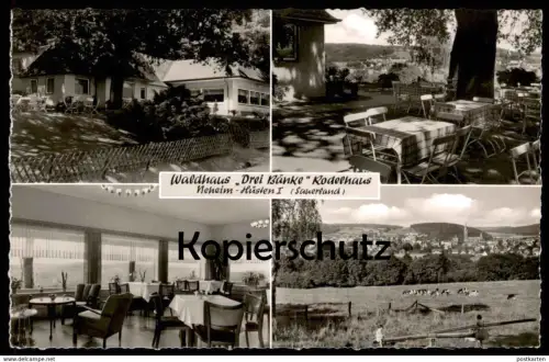 ALTE POSTKARTE WALDHAUS DREI BÄNKE RODELHAUS NEHEIM I AN DER RUHR Arnsberg Neheim-Hüsten postcard Ansichtskarte