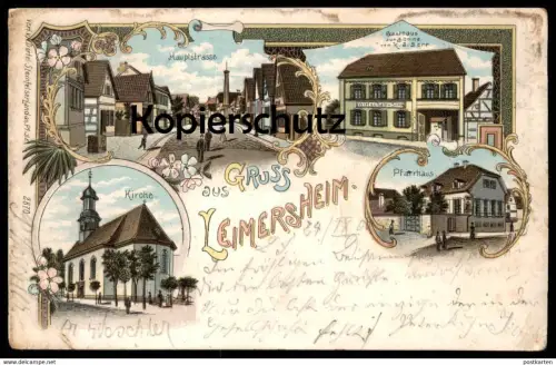 ALTE LITHO POSTKARTE GRUSS AUS LEIMERSHEIM GASTHAUS ZUR SONNE BESITZER K. J. SERR PFARRHAUS HAUPTSTRASSE AK postcard cpa