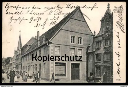 ALTE POSTKARTE WARENDORF MÜNSTERSTRASSE MIT KIRCHE FILIALE CARL TRESMANN INHABER DAHLMANN HEINRICH BRÖCKELMANN AK cpa