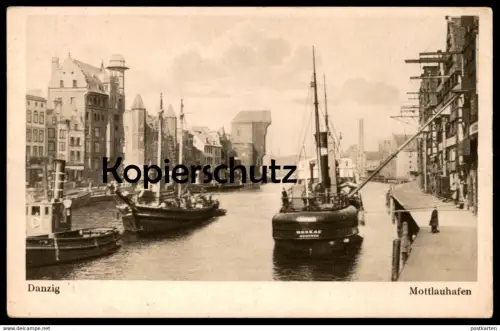 ALTE POSTKARTE DANZIG MOTTLAUHAFEN SCHIFF MOSKAF STETTIN HAFEN MOTTLAU Motlawa harbour Gdansk Ansichtskarte cpa postcard