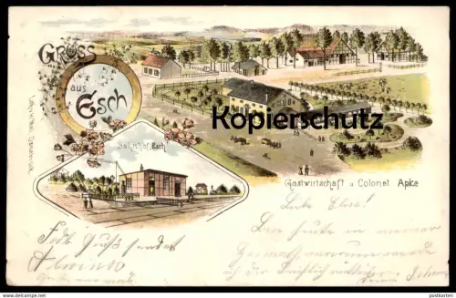 ALTE POSTKARTE GRUSS AUS ESCH BAHNHOF GASTWIRTSCHAFT COLONAT APKE IBBENBÜREN station gare postcard AK