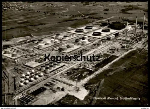 ÄLTERE POSTKARTE NEUSTADT AN DER DONAU ERDÖLRAFFINERIE RAFFINERIE Erdöl Ölraffinerie refinery Ansichtskarte AK postcard