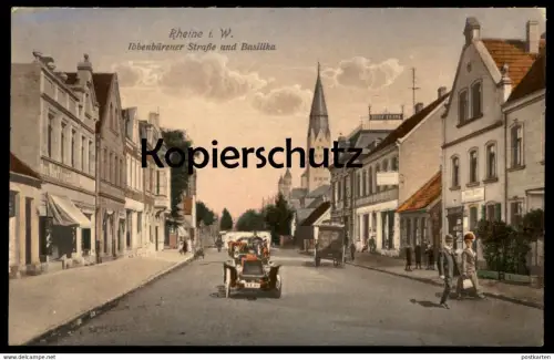 ALTE POSTKARTE RHEINE IN WESTFALEN IBBENBÜRENER STRASSE UND BASILIKA AUTO KUTSCHE JOSEF FRANK Ansichtskarte AK postcard