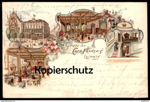 ALTE LITHO POSTKARTE LEIPZIG GRUSS VOM CAFÉ FRANCAIS 1898 Ansichtskarte AK cpa postcard
