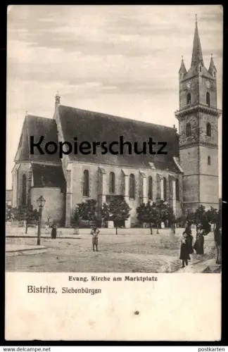 ALTE POSTKARTE BISTRIZ SIEBENBÜRGEN EVANG. KIRCHE AM MARKTPLATZ BISTRITA BESZTERCZE BISERICA Rumänien roumanie postcard