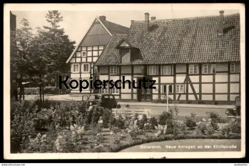 ALTE POSTKARTE GÜTERSLOH NEUE ANLAGEN AN DER KIRCHSTRASSE 1942 AUTO AK Ansichtskarte postcard cpa