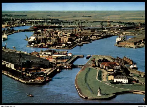 ÄLTERE POSTKARTE BREMERHAVEN HAFENPANORAMA MIT KAISERSCHLEUSE SCHLEUSE LUFTBILD HAFEN Fliegeraufnahme Ansichtskarte