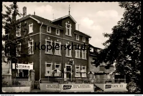 ÄLTERE POSTKARTE LANGENLONSHEIM BAHNHOF HOTEL CAFÉ PENSION SCHÜLLER TRINK COCA-COLA COKE ASTORIA FILMTHEATER Stromberg