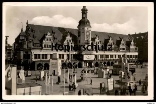 ALTE POSTKARTE LEIPZIG RATHAUS STÄNDE DEUTSCHE FRAUEN UND MÜTTER BANNER DAS DEUTSCHE KULTURGESPRÄCH WIRD FORTGESETZT AK