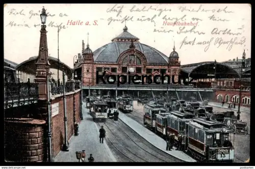 ALTE POSTKARTE HALLE SAALE HAUPTBAHNHOF Strassenbahn Kröllwitz Bahnhof Tram tramway gare station Ansichtskarte postcard