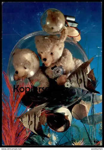 ÄLTERE POSTKARTE TEDDYBÄR TAUCHER U-BOOT BÄREN VERMENSCHLICHT FISCHE Teddy Bär bear ours submarine fish postcard