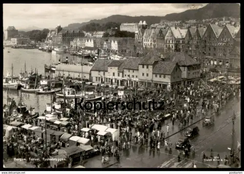ALTE POSTKARTE BERGEN TORVET TYSKEBRYGGEN MARKT market Norwegen Norway Norge Norvege Ansichtskarte AK cpa postcard