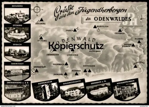 ÄLTERE POSTKARTE DARMSTADT BREUBERG ERBACH HEPPENHEIM ZWINGENBERG NECKARSTEINACH EBERBACH OTZBERG JUGENDHERBERGE AK cpa
