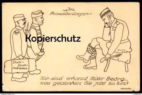 ALTE KÜNSTLER POSTKARTE IM BANDITENLAGER WIR SIND ERKANNT MISTER GEORG BANDIT UNIFORM GAUNER DIEB PFANNSTIEL AK