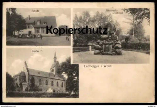ALTE POSTKARTE LADBERGEN IN WESTFALEN SCHULE BISMARCK-DENKMAL KIRCHE 1914 Ansichtskarte AK cpa postcard