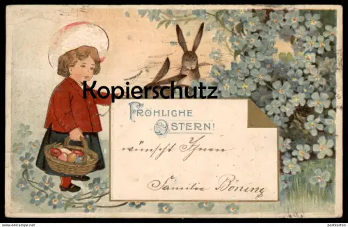 ALTE PRÄGE POSTKARTE FRÖHLICHE OSTERN OSTERHASE EIER MÄDCHEN eggs easter paques postcard Ansichtskarte cpa AK