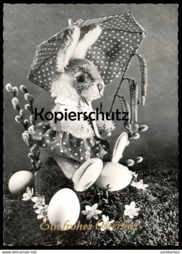 ALTE POSTKARTE EIN FROHES OSTERFEST OSTERHASE VERMENSCHLICHT SCHIRM EIER Ostern Easter Schwarz-weiss Foto Photo postcard