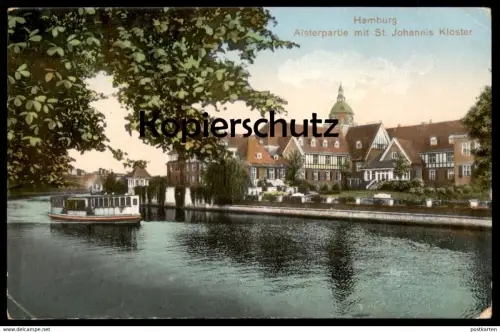 ALTE POSTKARTE HAMBURG ALSTERPARTIE MIT ST. JOHANNIS KLOSTER EPPENDORF AK Ansichtskarte postcard cpa