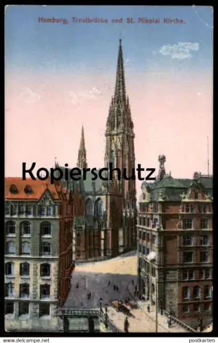 ALTE POSTKARTE HAMBURG TROSTBRÜCKE UND ST. NIKOLAI KIRCHE AK Ansichtskarte postcard cpa