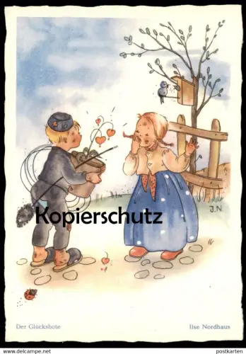 ALTE POSTKARTE DER GLÜCKSBOTE SCHORNSTEINFEGER CHIMNEY SWEEPER MÄDCHEN JUNGE KINDER SIGN. ILSE NORDHAUS child postcard