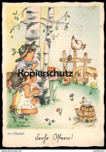 ALTE POSTKARTE MÄDCHEN & JUNGE FROHE OSTERN DER OSTERBOTE HUHN OSTEREI KIND SIGN. ILSE NORDHAUS easter enfant child AK