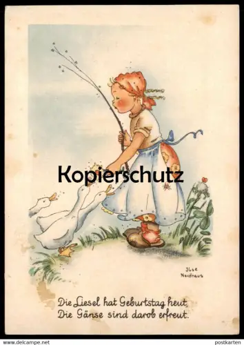ALTE POSTKARTE MÄDCHEN MIT GÄNSEN KIND GANS SIGN. ILSE NORDHAUS Gänsemagd Gänseliesel goose oie enfant child postcard