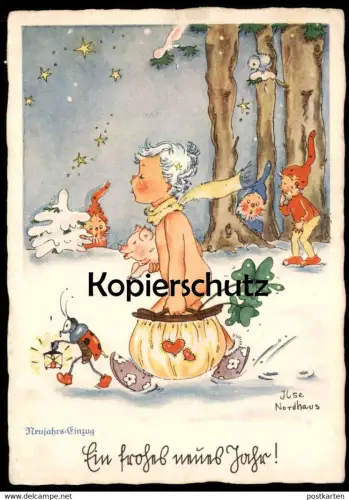 ALTE POSTKARTE KIND SCHWEIN ZWERG BABY NEUJAHR SIGN. ILSE NORDHAUS enfant child dwarf midget nain pig cochon postcard AK