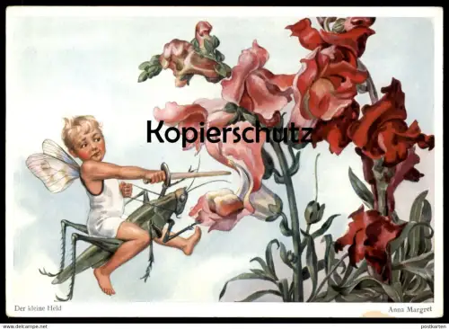 ALTE POSTKARTE DER KLEINE HELD ELFE MIT SCHWERT AUF GRASHÜPFER HEUPFERD grasshopper sauterelle Ansichtskarte postcard AK