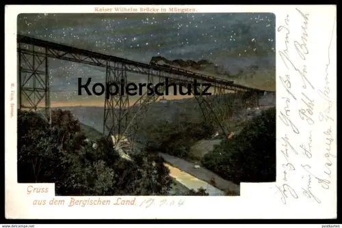 ALTE POSTKARTE BERGISCHES LAND KAISER-WILHELM-BRÜCKE BEI MÜNGSTEN BEI NACHT Dampflok locomotive steam train Solingen