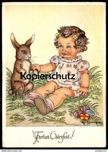 ALTE KÜNSTLER POSTKARTE FROHES OSTERFEST FROHE OSTERN BABY OSTERHASE HASE KIND EIER TILLY VON BAUMGARTEN AK postcard cpa