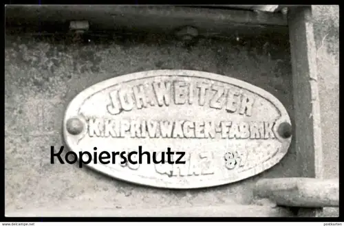 ÄLTERES FOTO PLAKETTE JOH. WEITZER K. K. PRIV. WAGEN-FABRIK GRAZ 1887 BADNER BAHN LEEESDORF BEI BADEN WAGGON ZUG Photo
