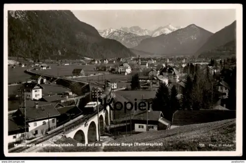 ALTE POSTKARTE MITTENWALD MITTENWALDBAHN BLICK AUF SEEFELDER BERGE Zug Eisenbahn Chemin de fer Railway Mittenwald-Bahn