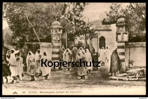 ALTE POSTKARTE TUNIS MAURESQUES SORTANT DU CIMETIÉRE Tracht Tunisia Tunisie Tunesien Friedhof cpa postcard Ansichtskarte