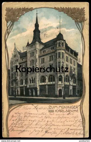 ALTE JUGENDSTIL POSTKARTE KARLSRUHE ZUM MONINGER GASTSTÄTTE RESTAURANT Jugendstilkarte cpa postcard AK Ansichtskarte