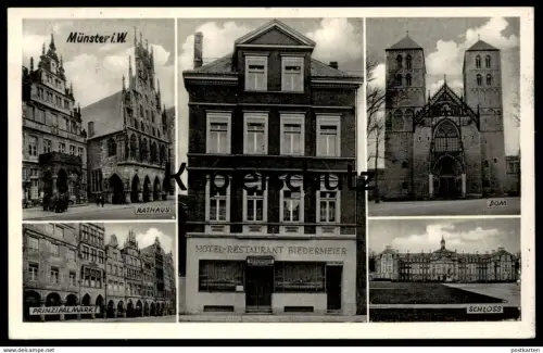 ALTE POSTKARTE MÜNSTER HOTEL RESTAURANT BIEDERMEIER 1938 BESITZER C. BISPING WESTFALIA PILS Bier Westfalen Ansichtskarte