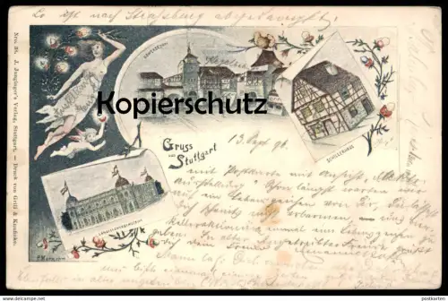 ALTE POSTKARTE STUTTGART GEWERBEDORF SCHILLERHAUS LANDESGEWERBEMUSEUM ENGEL GANZSACHE P. MARX Ansichtskarte postcard cpa