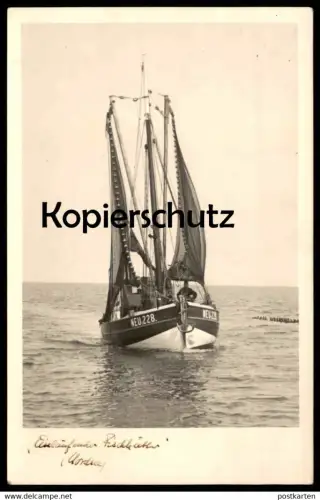 ALTE POSTKARTE EINLAUFENDER FISCHKUTTER NEUHARLINGERSIEL AUFNAHME TILLMANN EMDEN Fischer Kutter Schiff Motorschiff