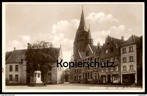 ALTE POSTKARTE WARENDORF MARKT MIT ALTE KIRCHE GESCHÄFT KARL DARPE SCHUHHAUS GESSE AK Ansichtskarte cpa postcard